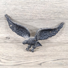 Vtg. Cast Brass American Eagle Wall Plaque Hanging Detailed 9”x5” Painted Black picture