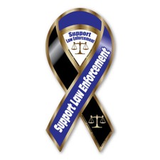 Support Law Enforcement Blue / Black 2-in-1 Mini Ribbon Magnet picture