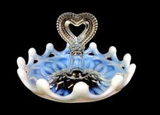 National Glass EAPG White Opalescent Open O's Heart Handled 4 1/2