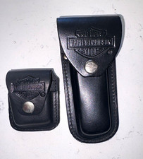 Harley-Davidson Black Leather Belt Pouch/Sheath Set of 2, Embossed Logo picture