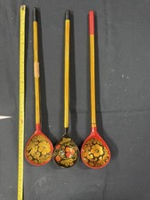 Unique Vintage 3 KHOKHLOMA Russian Folk Art Wooden Spoons Handpainted 16’’/40cm picture
