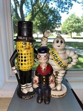 Michelin Mr. Peanut Popeye Piggy Bank Set Lot X3 Cast Iron Patina Collector GIFT picture