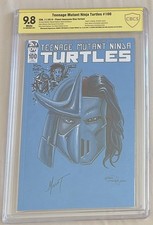 TMNT #100 Blue Blank Cover 3X signed/sketch 50/50 Casey Jones/Shredder CBCS 9.8 picture