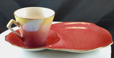 Vtg Royal Winton Grimwades Snack Plate & Cup Set 'A' Pink/Yellow Lusterware picture