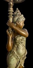 Antique Bronze Lady Gas To Electric Newel Post Lamp 1800’s READ 24” T picture