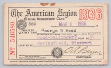 1936 American Legion Membership Card, Springfield, Missouri MO picture
