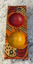 Vtg Handpainted Wooden Toucan Double Serving Bowl Folk Art 10.5”x4” 11.7oz picture