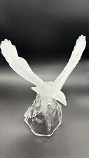 Frosted Glass 9”T  7” W Bald Eagle Descending On Tree Branch Decorative Figurine picture