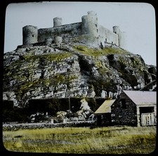ANTIQUE Magic Lantern Slide IMPOSING VIEW OF HARLECH CASTLE C1900 PHOTO WALES picture