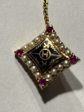 Vtg 1927  Yellow Gold Kappa Eta Kappa Ruby Seed Pearl Enamel Fraternity Pin 14K picture