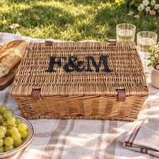 Fortnum & Mason F&M Wicker Picnic Basket Hamper, Leather Straps London England picture