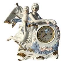 Eleco Vintage Porcelain Angels Clock  10.5” X 10.5” VGC - Works picture