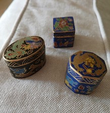 Vintage Cloisonné Enamel Pill Boxes: Phoenix, Floral Designs, Set of 3 picture