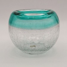 Viterra Mouthblown Art Glass Aqua Crackle Rose Bowl Seaway China Co. 4