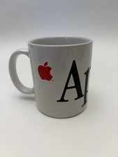 Rare Vintage 80s Apple Macintosh Logo White Ceramic Coffee Mug w/ Red Apple Logo picture