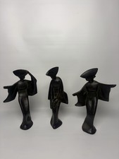 Set of 3 Vintage Cast Iron Dancing Japanese Geisha Lady Figurines, Unmarked picture