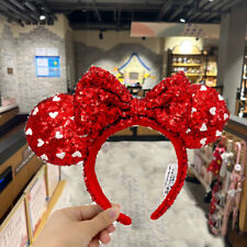 US Valentines Day Heart Red Sequin Bow Disney Parks Ears Mickey Mouse Headband picture