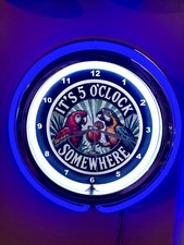 5 O'Clock Somewhere Parrots Tiki Bar Man Cave Neon Style Retro LED Clock Sign picture