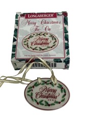 VTG 1995 Longaberger Merry Christmas Oval Tie-On Pottery Ornament 2.25