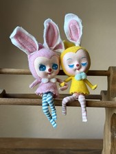 Pair of Vintage Kitschy Easter Bunny Knee-Hugger Pixie Elf Ornaments picture
