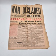 Vintage Dec 8 1941 San Francisco Call-Bulletin Pearl Harbor War Extra Newspaper picture