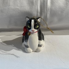 Silvestri Vintage Cat Bell Christmass Ornament Ceramic Taiwan black white picture