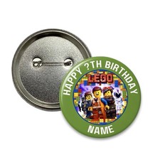 Personalised 58mm Birthday Badge | Name and Age | Building Blocks Inspired picture