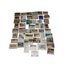 Antique Christmas New Year Greeting Card Lot 50 Ephemera Santa Winter Scenes picture