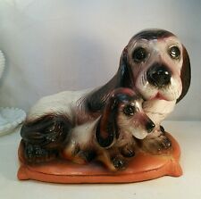 Vtg Bassett Hound Beagle Dog Chalkware Statue Figurine Doorstop Mom w/Puppy  picture