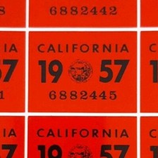 1957 California License Plate Reflective Registration Sticker, YOM, CA DMV picture
