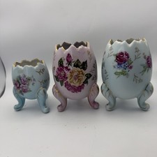 Vtg Napcoware Inarco Cracked Egg footed Vase Set Of 3 Pink Blue Floral Japan MCM picture