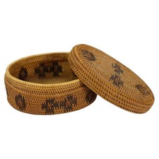Antique Southwest American Woven Reed Lidded Oval Basket C1920 picture