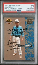 1993 Topps Jurassic Park Alan Grant #19 GOLD Sam Neill Auto 10 PSA 7 INSCRIBED picture