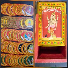VTG Sawantwadi Dashavatara Ganjifa Card Set-120 Circular Card & Hand-Painted Box picture