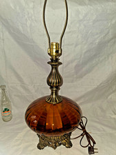 VTG 1960s Amber Glass Table Lamp 4-Way picture