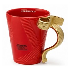 Holiday Quilted RED STARBUCKS Mug 14oz Gold Bow Holiday Christmas Ceramic NEW picture