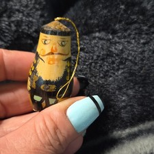 Vintage Painted Wood Hanging Man Figurine Ornament, Black/Yellow, Small picture