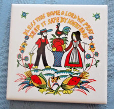 vintage Pennsylvania Dutch Couple cornucopia tile Bless This House O Lord We ... picture