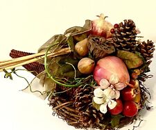 Handmade Vintage Cornucopia Floral Arrangement Thanksgiving Centerpiece 15x14 In picture