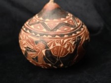 Hand-Carved Gourd Jar with Removable Lid Fall Decor Hand Incised Geometric Bands picture