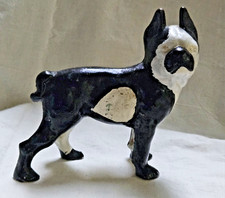Vintage Cast Iron Boston Terrier Dog Coin Bank Black and White picture