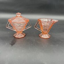 Vintage Pink Depression Glass Cracked Ice Pattern Sugar Bowl And Creamer Set picture