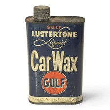 VTG GULF LUSTERTONE CAR WAX CAN GOOD TIN SIGN PITTSBURGH PA DEALER picture