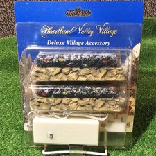 2 Pk VTG Heartland Deluxe Xmas Village LED Lighted Bristle Hedges/Stone Wall picture