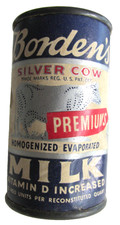 Vintage BORDEN'S SILVER COW EVAPORATED MILK Miniature Can Tin Child's Sample picture