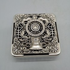 Tibetan-silver Ornate Etched Carving Incense Burner Aromatherapy Box Antique picture