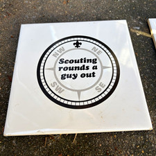 Vintage 1970s Boy Scouts Ceramic Trivet Tiles - Pair picture