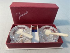 Baccarat Crystal Salt Cellar Set Caviar Made In France Original Box Ivory Spoons picture