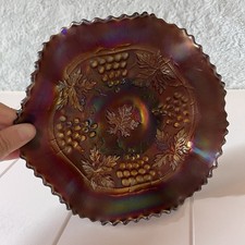 NorthWood Vintage Bowl Grape Cable Carnival Iridescent Glass Purple Sawtooth Rim picture