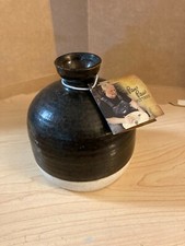 PAW PAW POTTERY VASE BUD VASE.   BROWN AND CREAM NATURAL COLOR WITH TAG picture